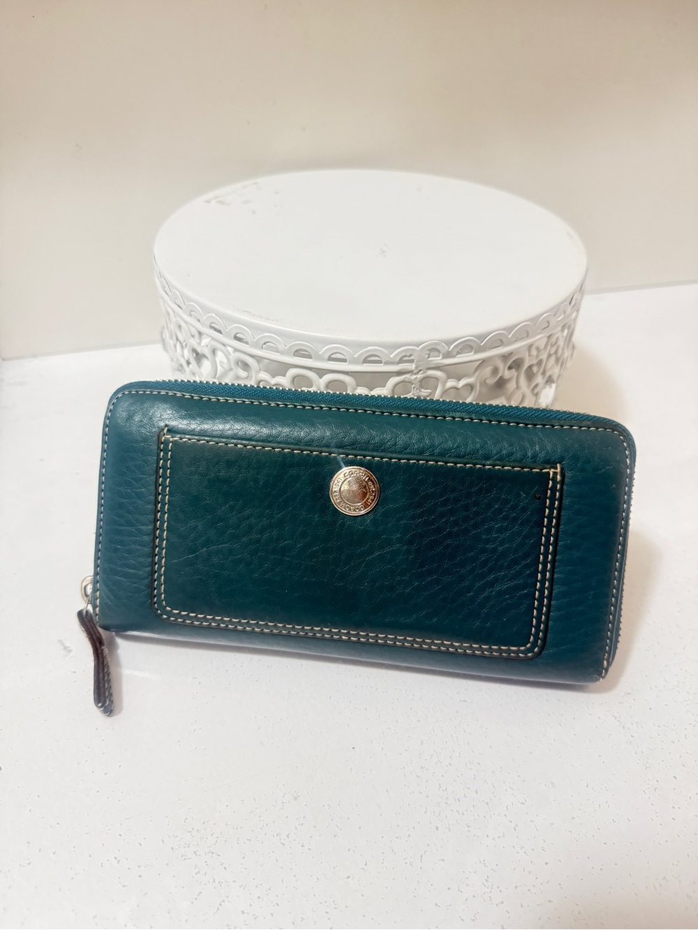 Coach Leather Zip Wallet in Teal